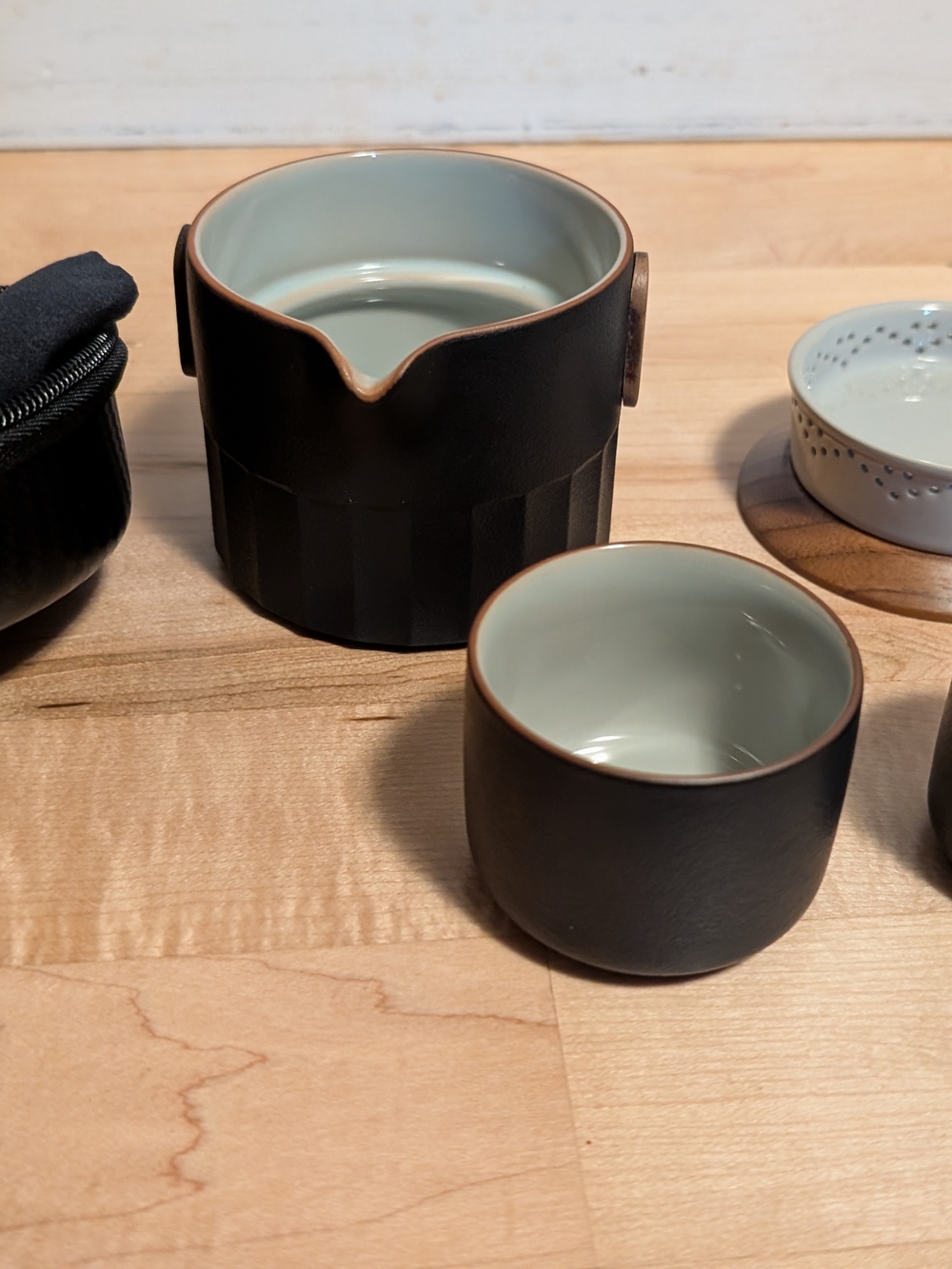 Matte Black Ceramic Travel Tea Set